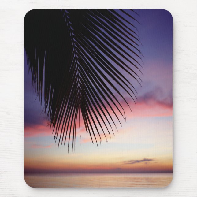 Tapis De Souris Silhouette tropicale de palmier de plage pourpre (Devant)