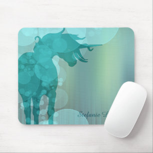 Tapis De Souris Silhouette Unicorne (turquoise avec bulles turquoi