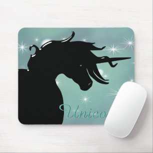 Tapis De Souris Silhouette Unicorne (vert brun avec étoiles)