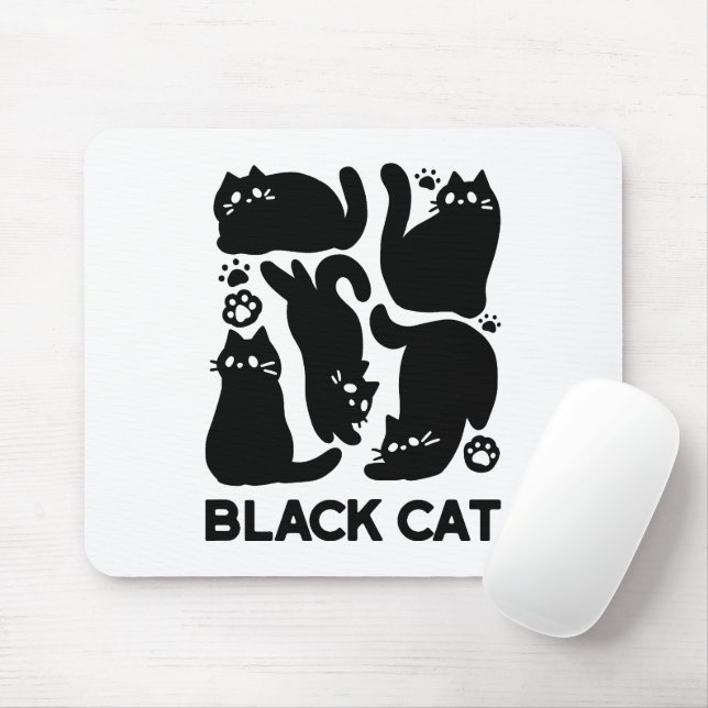 Tapis De Souris Silhouettes de chat noir - Design Feline mignon (Avec souris)