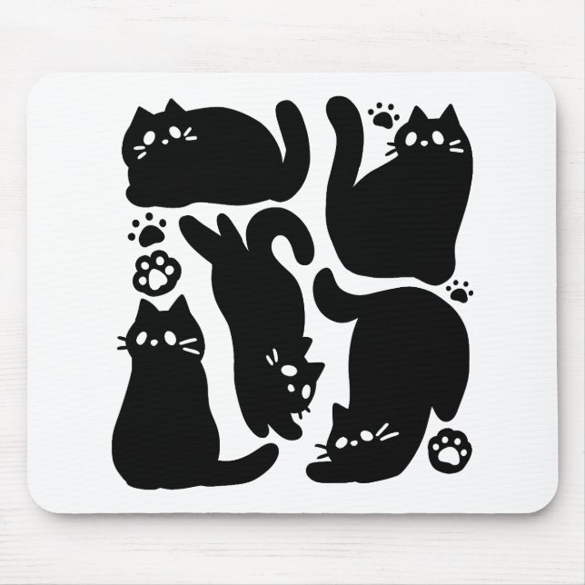 Tapis De Souris Silhouettes de chat noir - Design Feline mignon (Devant)