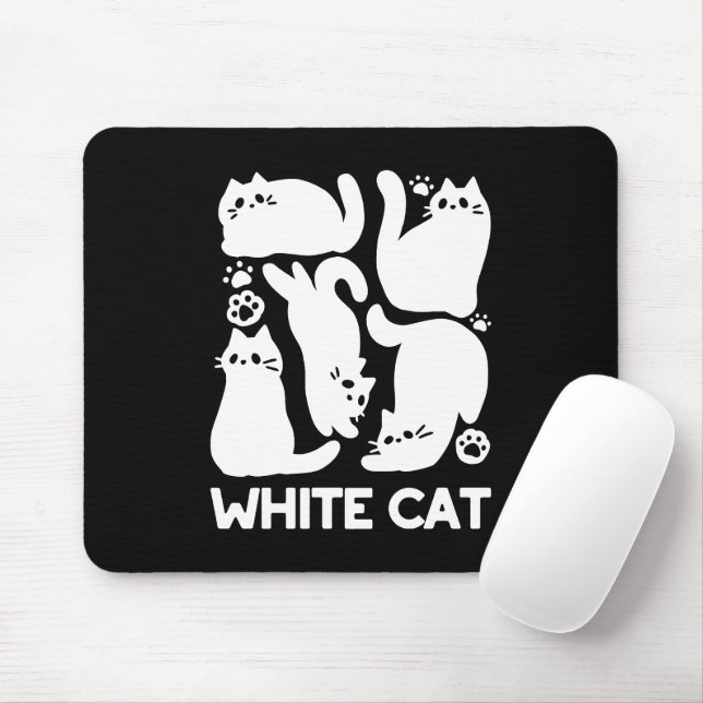 Tapis De Souris Silhouettes de chaton blanc - Design Feline mignon (Avec souris)