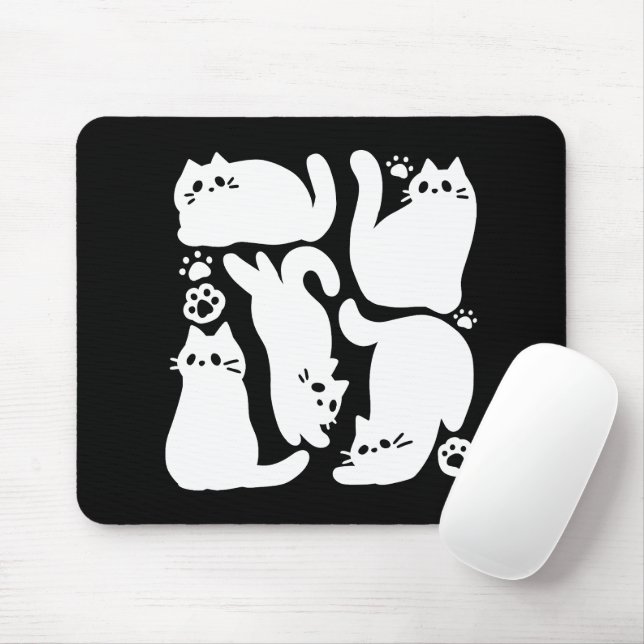 Tapis De Souris Silhouettes de chaton blanc - Design Feline mignon (Avec souris)