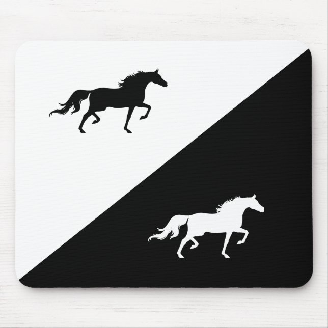 Tapis De Souris Silhouettes élégantes en Cheval noir et blanc (Devant)