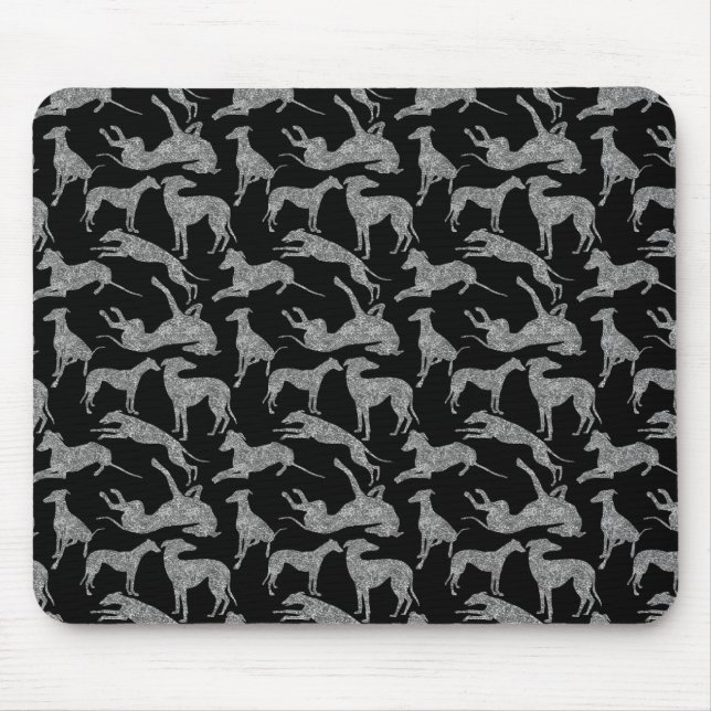 Tapis De Souris Silhouettes Greyhound Parties scintillant Faux Arg (Devant)