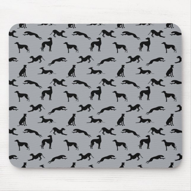 Tapis De Souris Silhouettes gris noir sur gris (Devant)