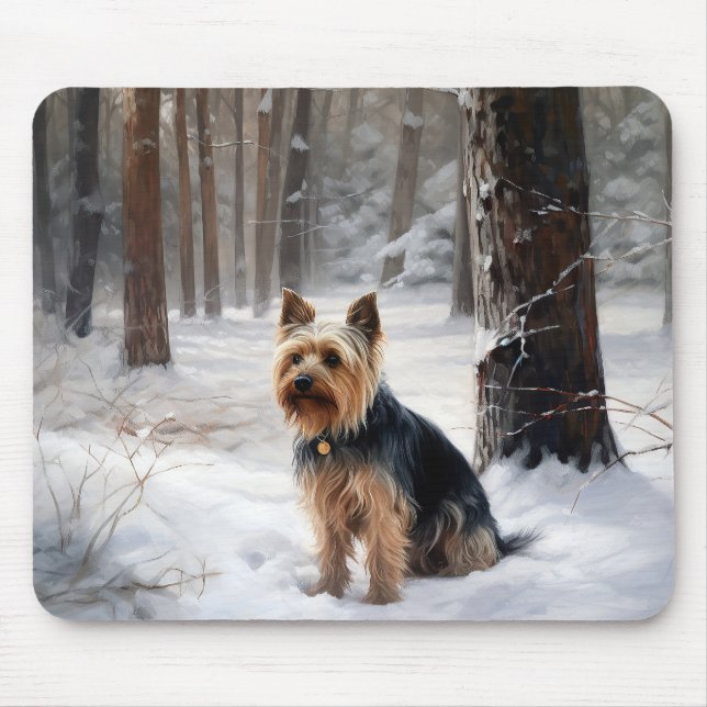 Tapis De Souris Silky Terrier Qu'il neige Noël  (Devant)
