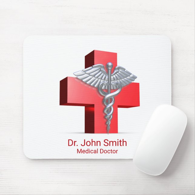 Tapis De Souris Silver 3D Caduceus Croix Rouge Médicale (Avec souris)