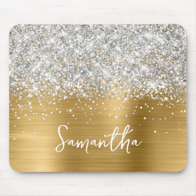 Tapis De Souris Silver Glitter Gold Glam Name (Devant)