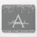 Tapis De Souris Silver Grey Moderne Parties scintillant étincelant<br><div class="desc">Chic Modern Charcoal Grey (Grey) and Silver Modern Sparkle and Dripping Parties scintillant Girly Monogramme Nom Monogram Mousepad. Ce Chic Elegant Mousepad peut être customisé pour inclure votre prénom et votre initiale.</div>