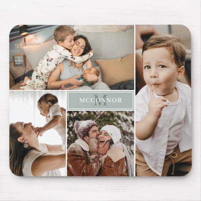 Tapis De Souris Silver Sage Modern 4 Photo Collage & Nom (Devant)