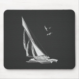 Tapis De Souris Silver Sailboat on Carbon Fiber Decor