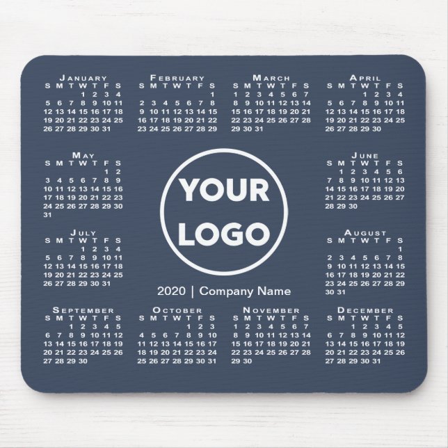 Tapis De Souris Simple 2020 Calendrier Business Logo sur Navy Blue (Devant)