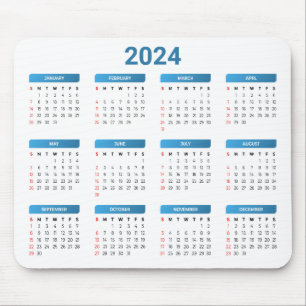 Tapis De Souris Simple 2024 Année En Un Coup D'Oeil Calendrier Ble