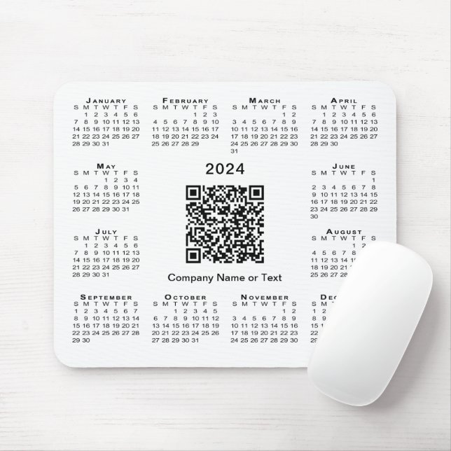 Tapis De Souris Simple 2024 Calendrier Business QR Code sur blanc (Avec souris)