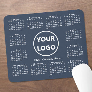 Tapis De Souris Simple 2025 Calendrier Business Logo sur Navy Blue