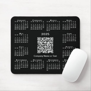 Tapis De Souris Simple 2025 Calendrier Business QR Code sur noir