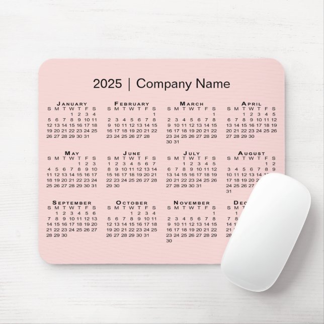 Tapis De Souris Simple 2025 Calendrier Nom de l'entreprise sur Cor (Avec souris)
