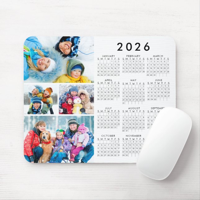 Tapis De Souris Simple 2026 Calendrier 4 Collage photo (Avec souris)
