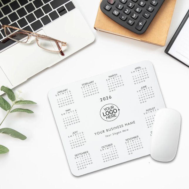 Tapis De Souris Simple Ajouter Votre Logo Calendrier De Typographi (Simple Add Your Logo Typography Calendar 2026 Mouse Pad)
