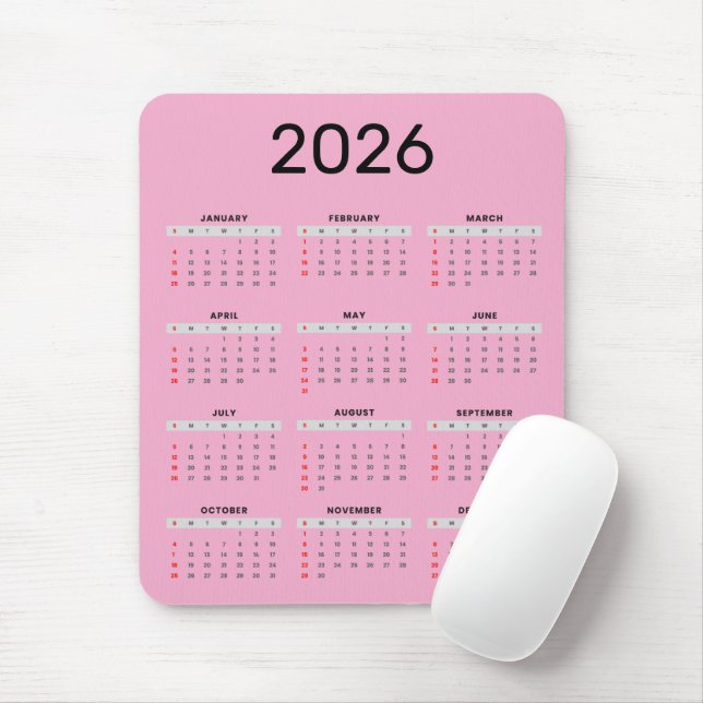 Tapis De Souris Simple black and pink 2026 Calendar  (Avec souris)