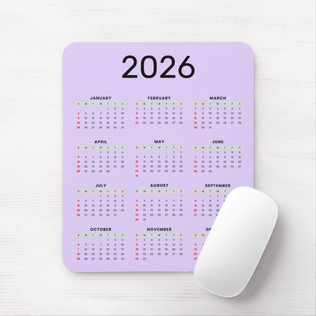 Tapis De Souris Simple black and purple 2026 Calendar  (Avec souris)