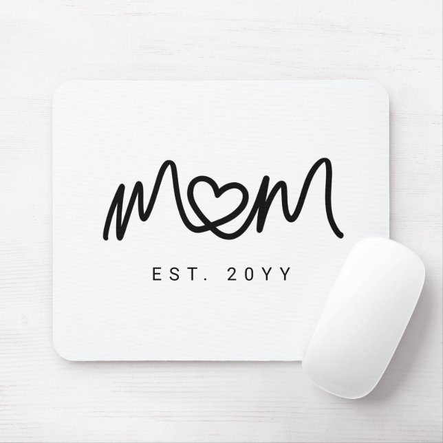 Tapis De Souris Simple Black Script Heart Mother Mom Established (Avec souris)
