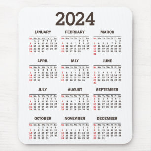 Tapis De Souris Simple Bold 2024 Année En Un Coup D'Oeil Calendrie