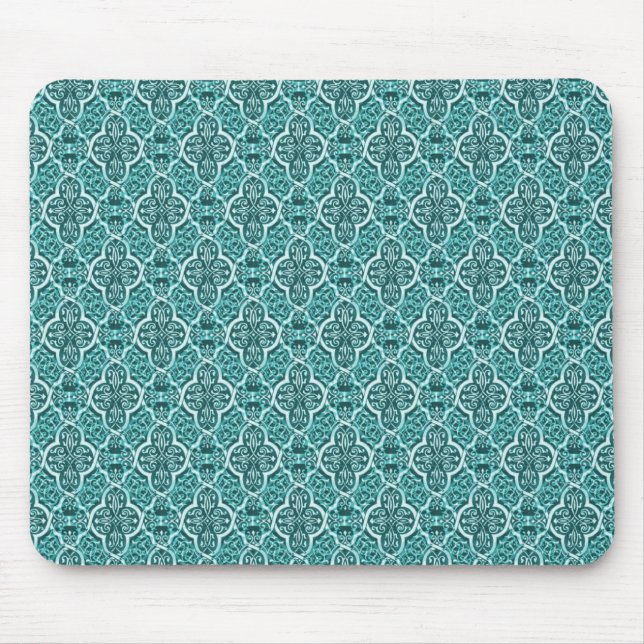 Tapis De Souris Simple classique Damask Mousepad, Turquoise (Devant)