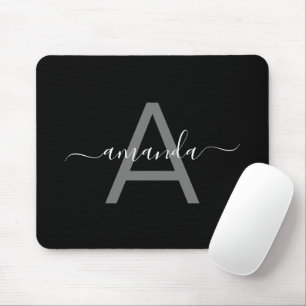 Tapis De Souris Simple Élégant Ajoutez Votre Nom & Monogramme Noir