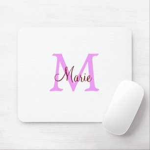 Tapis De Souris simple minimal ajouter nom monogramme rose rouge