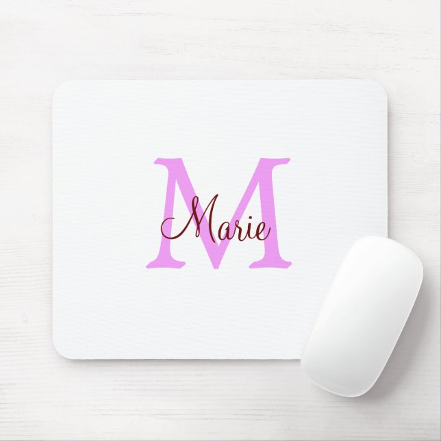 Tapis De Souris simple minimal ajouter nom monogramme rose rouge  (Avec souris)