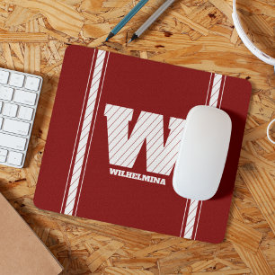 Tapis De Souris Simple minimaliste Monogramme Maroon & blanc strié