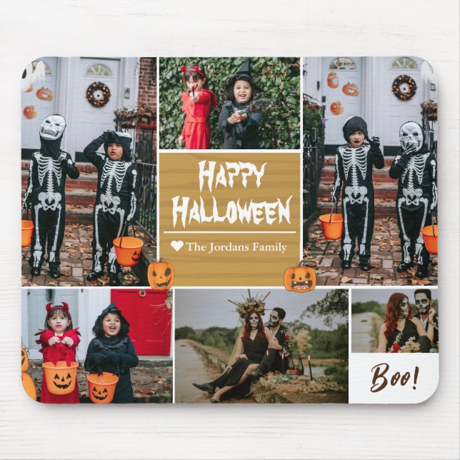 Tapis De Souris Simple moderne Happy Halloween photo collage famil (Devant)