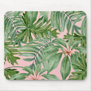 Tapis De Souris Simple moderne Pink Palm Leaf Tropical Floral