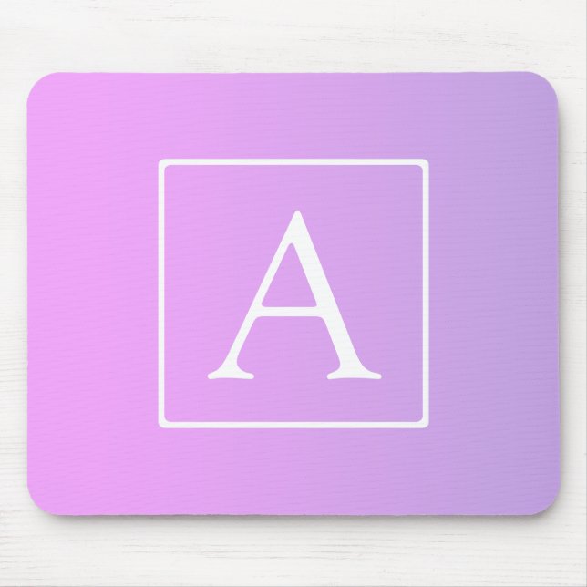 Tapis De Souris Simple Monogramme | Dégradé Rose/Violet Subtil (Devant)