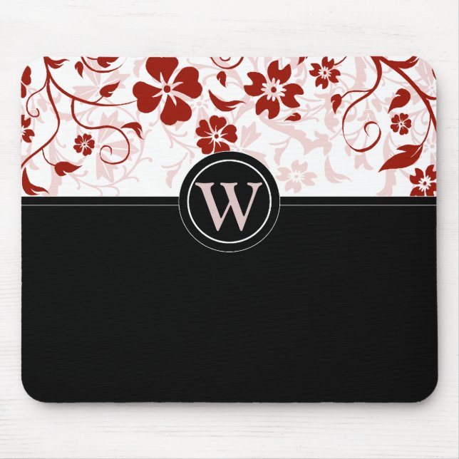 Tapis De Souris Simple monogramme noir et rouge de Mousepad (Devant)