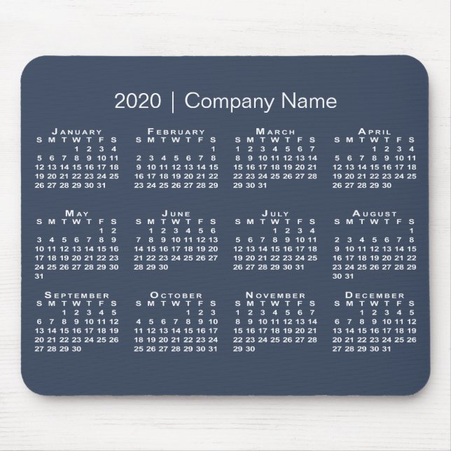 Tapis De Souris Simple Navy Blue White 2020 Calendrier Nom de la s (Devant)