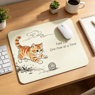 Tapis de souris Simple Oriental Ink‑Wash Cat pour