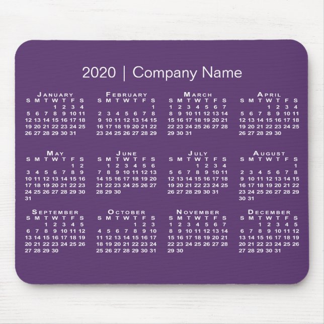 Tapis De Souris Simple Purple White 2020 Calendrier Nom de la soci (Devant)