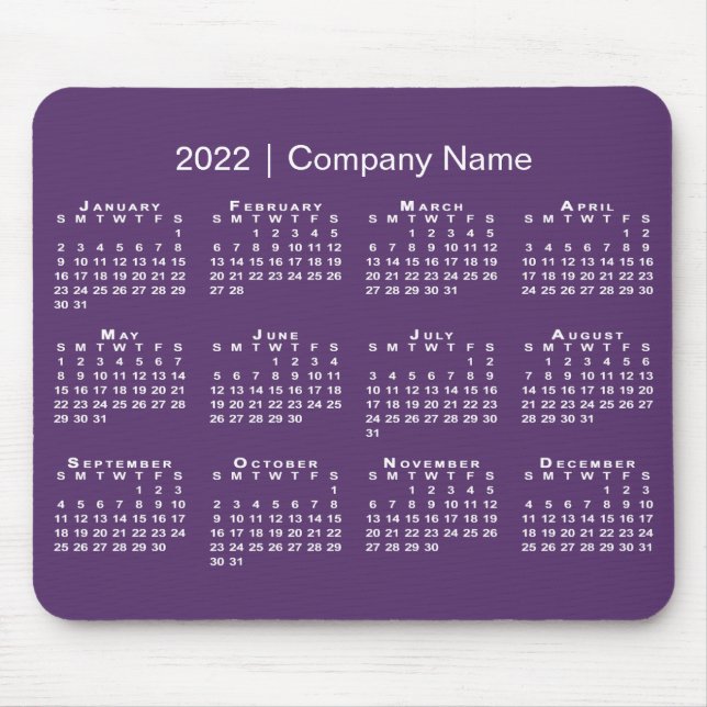 Tapis De Souris Simple Purple White 2022 Calendrier Nom de la soci (Devant)