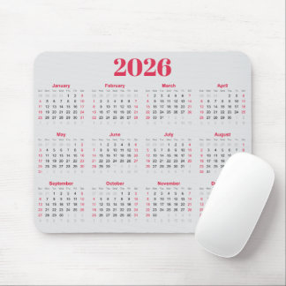 Tapis De Souris Simple red and light gray 2026 Calendar 