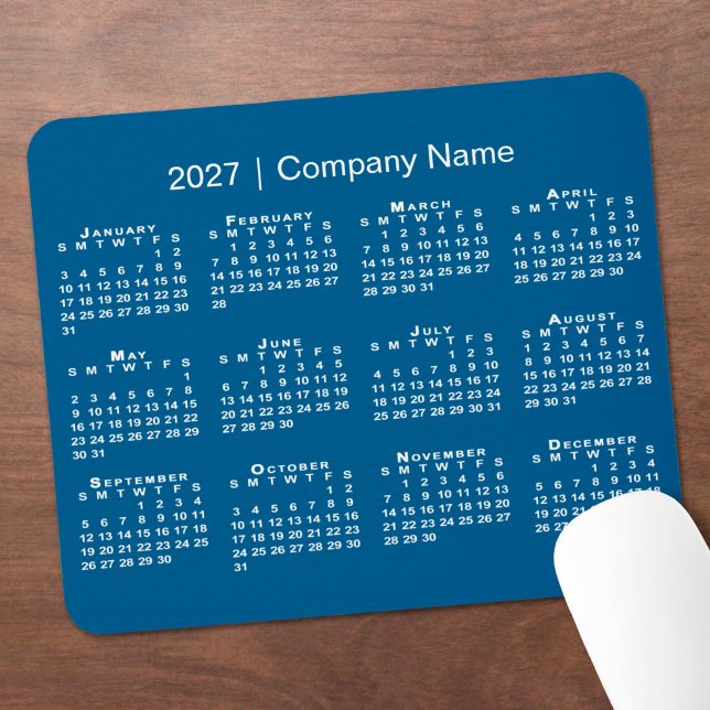 Tapis De Souris Simple Société Nom Calendrier 2027 Bleu (Simple 2027 Calendar Company Name Blue Mouse Pad in situ)