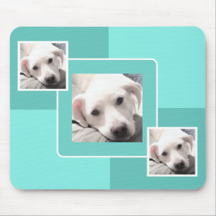 Tapis De Souris Simple Trois Photo Design Carré moderne Turquoise