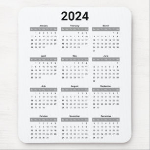 Tapis De Souris Simple US Black & White 2024 Calendrier annuel