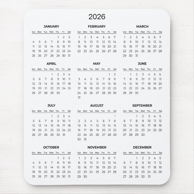 Tapis De Souris Simple Yet Elegant 2026 Calendar | Mousepad (Devant)