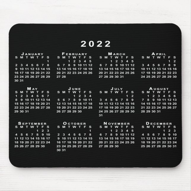 Tapis De Souris Simples Souris Calendrier 2022 noir et blanc (Devant)