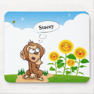 Tapis De Souris Singe Aux Fleurs De Soleil Jaunes