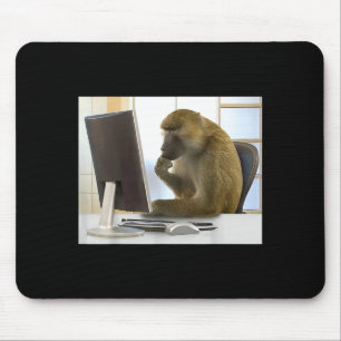 Tapis De Souris Singe drôle qui pense Mème Bureau Singe curieux Ce