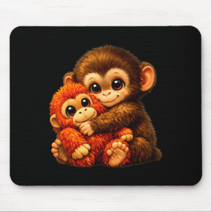 Tapis De Souris Singe qui frappe avec un ours en peluche câlinant